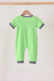 Green car embroidery checkered romper Aaria Tees
