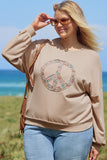 Pale Khaki Floral Peace Sign Graphic Washed Terry Plus Size Sweatshirt - Aaria Tees Aaria Tees