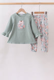 Sage Floral Pumpkin Applique Pants Set Aaria Tees