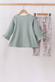 Sage Floral Pumpkin Applique Pants Set Aaria Tees