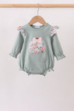 Sage Floral Pumpkin Applique Ruffle Bubble Aaria Tees