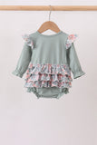 Sage Floral Pumpkin Applique Ruffle Bubble Aaria Tees