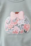 Sage Floral Pumpkin Applique Ruffle Bubble Aaria Tees