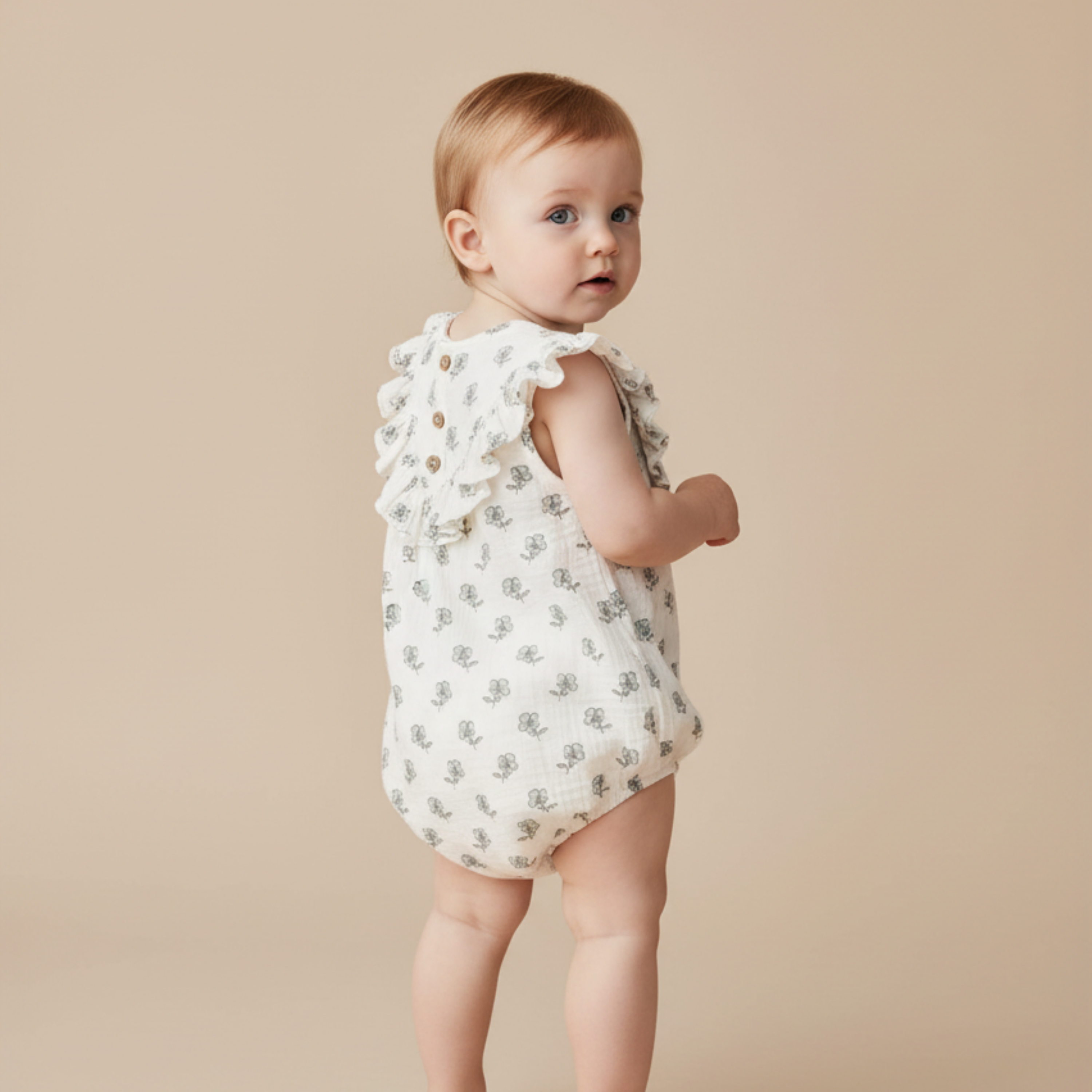 Organic Sleeveless Ruffle Bubble Romper - Poppy - Aaria Tees Aaria Tees