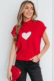 Fiery Red Valentine Heart Graphic Cropped Short Sleeve Sweater - Aaria Tees Aaria Tees
