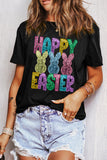 Black Glittering Bunny HAPPY EASTER Graphic T Shirt Aaria Tees