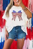White Patriotic Sequin Bow Graphic Oversized Tee Aaria Tees