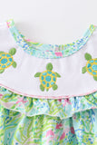 Green Turtle Embroidered Ruffle Bubble Aaria Tees