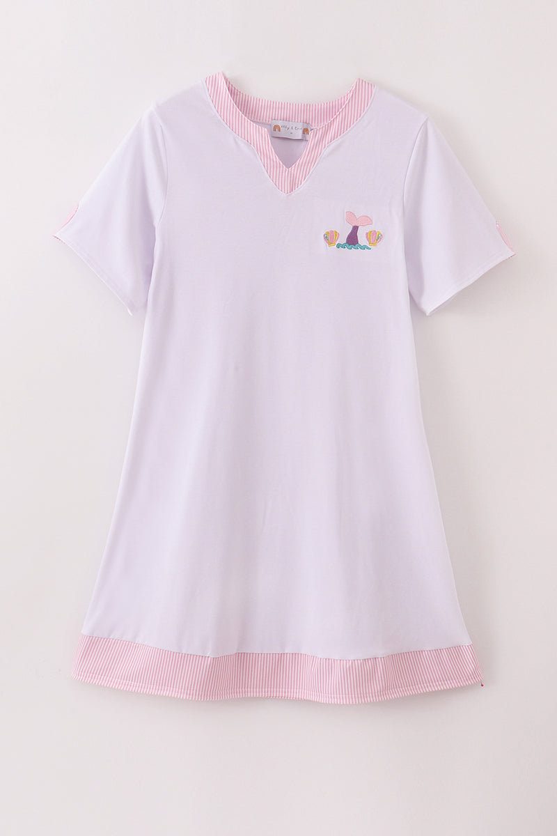 White mermaid embroidery cover up mom & me - Aaria Tees Aaria Tees