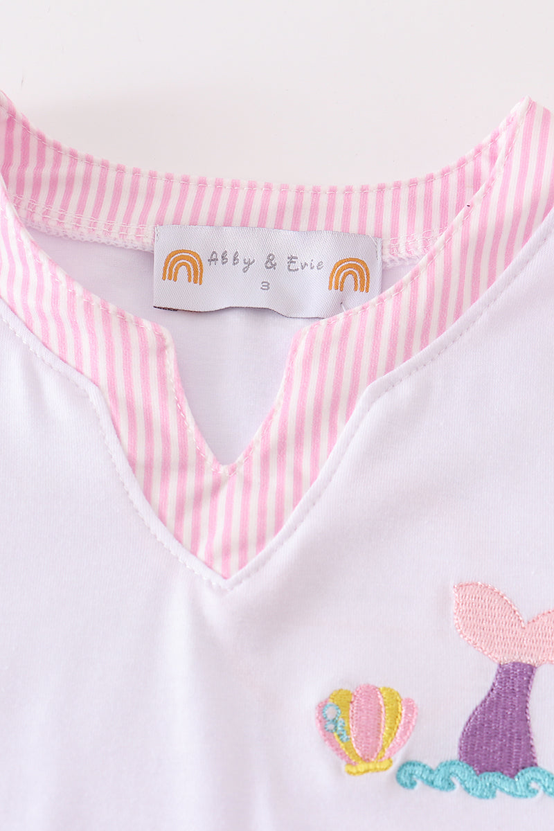 White mermaid embroidery cover up mom & me - Aaria Tees Aaria Tees