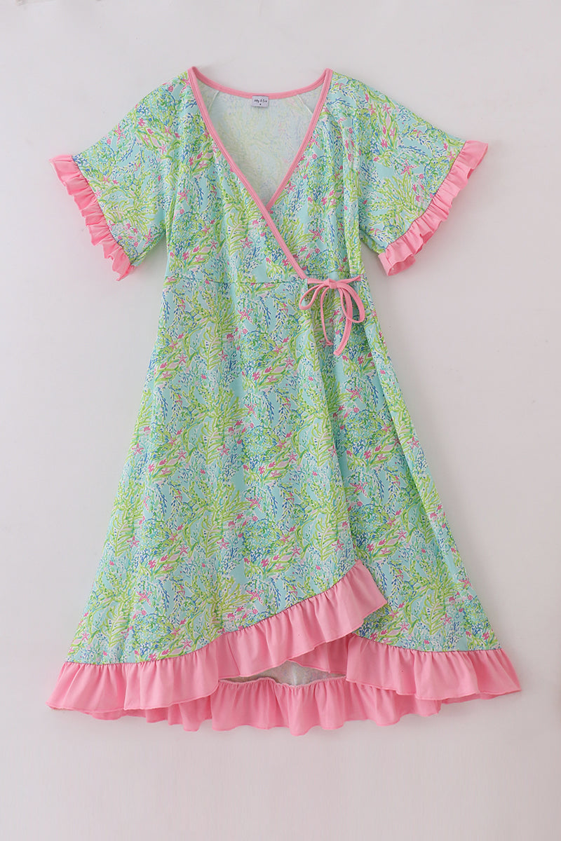 Meadow breeze print adult ruffle dress - Aaria Tees