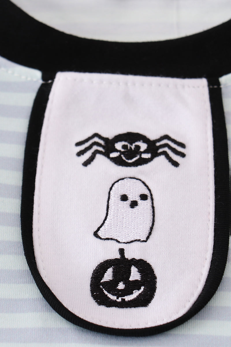 Blue Halloween spider embroidery stripe pants set - Aaria Tees Aaria Tees