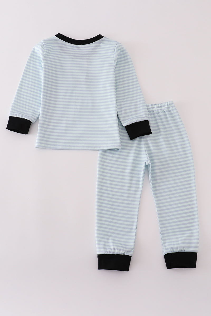 Blue Halloween spider embroidery stripe pants set - Aaria Tees Aaria Tees