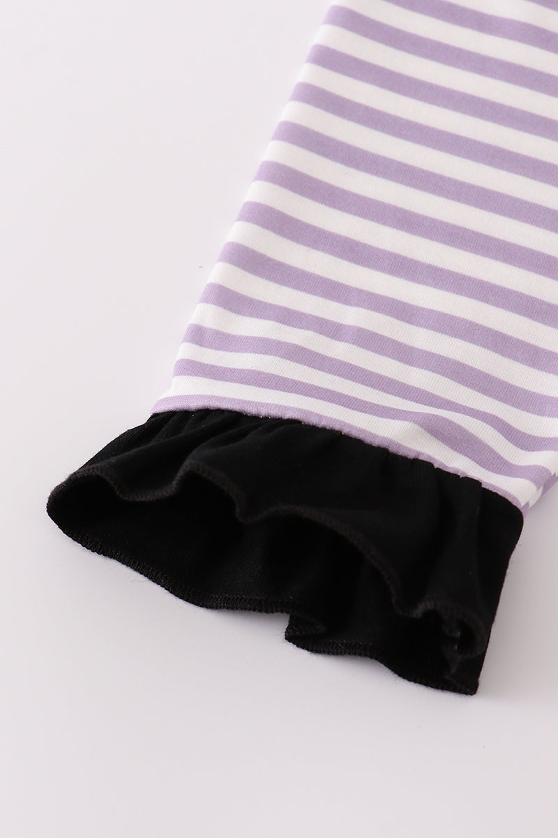Purple Halloween spider embroidery stripe pants set - Aaria Tees Aaria Tees