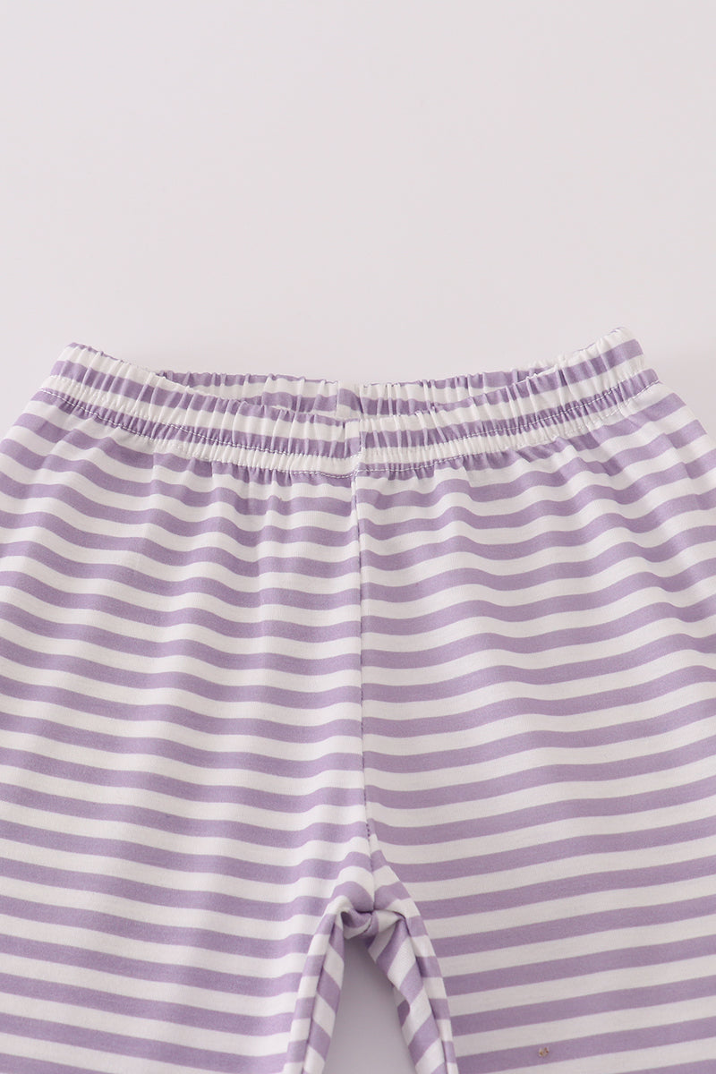 Purple Halloween spider embroidery stripe pants set - Aaria Tees Aaria Tees