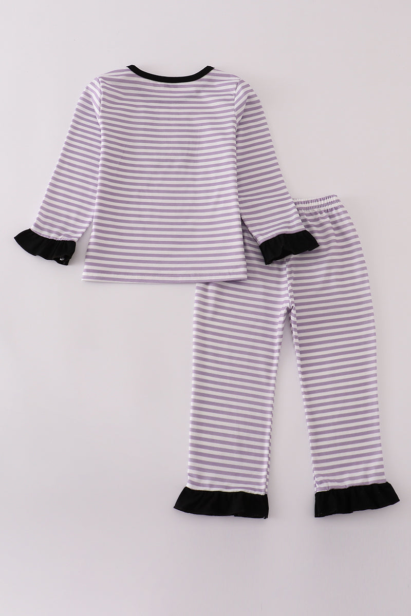 Purple Halloween spider embroidery stripe pants set - Aaria Tees Aaria Tees