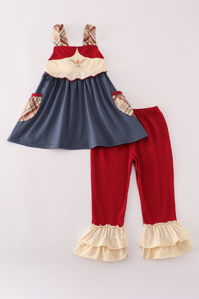 Wheat embridery ruffle pants set - Aaria Tees Aaria Tees