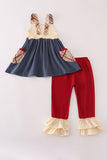 Wheat embridery ruffle pants set - Aaria Tees Aaria Tees