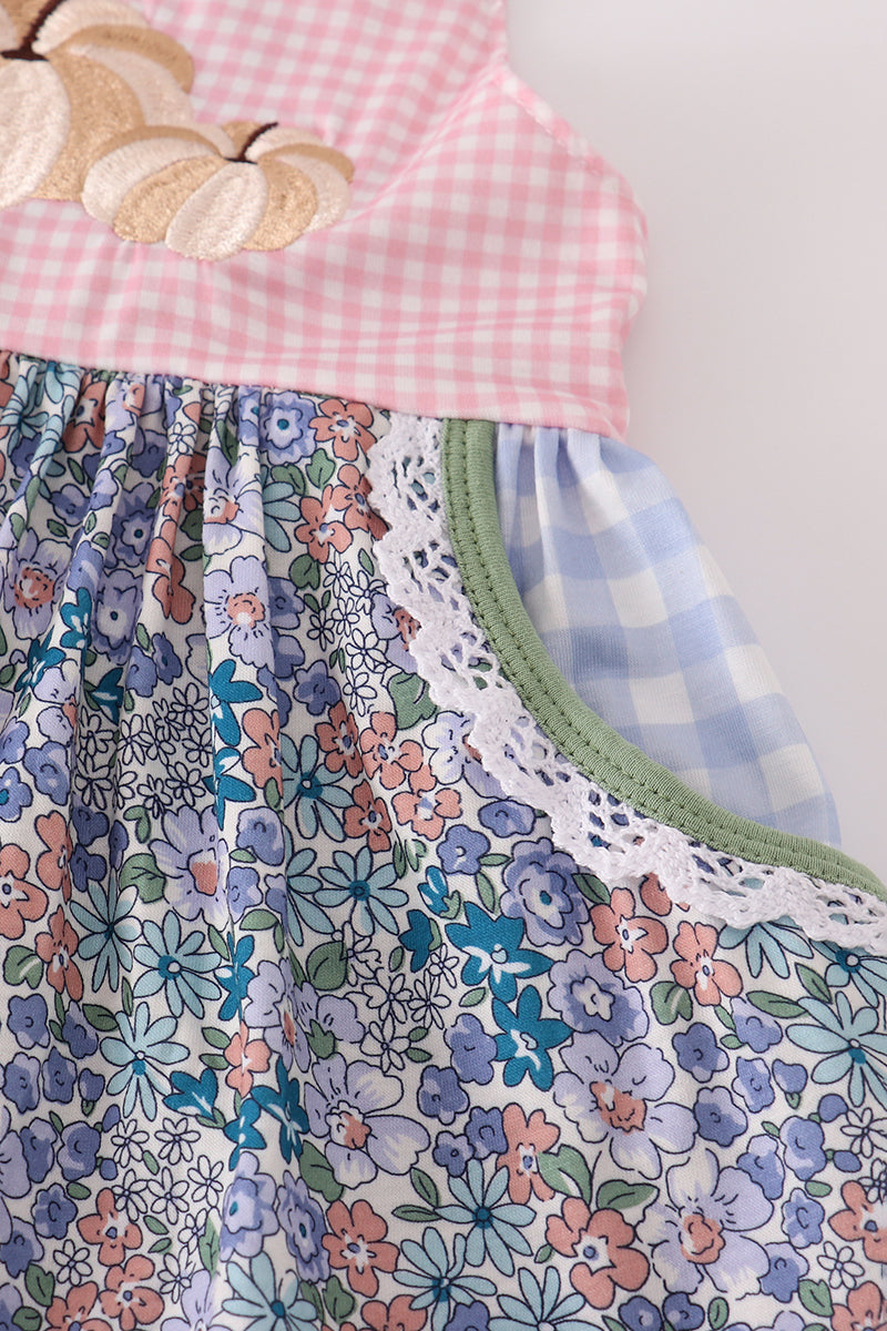 Blue floral pumpkin embroidery ruffle pants set - Aaria Tees Aaria Tees