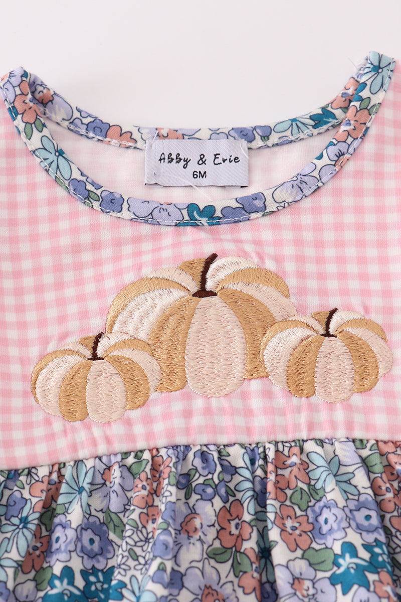 Blue floral pumpkin embroidery ruffle bloomer set - Aaria Tees Aaria Tees