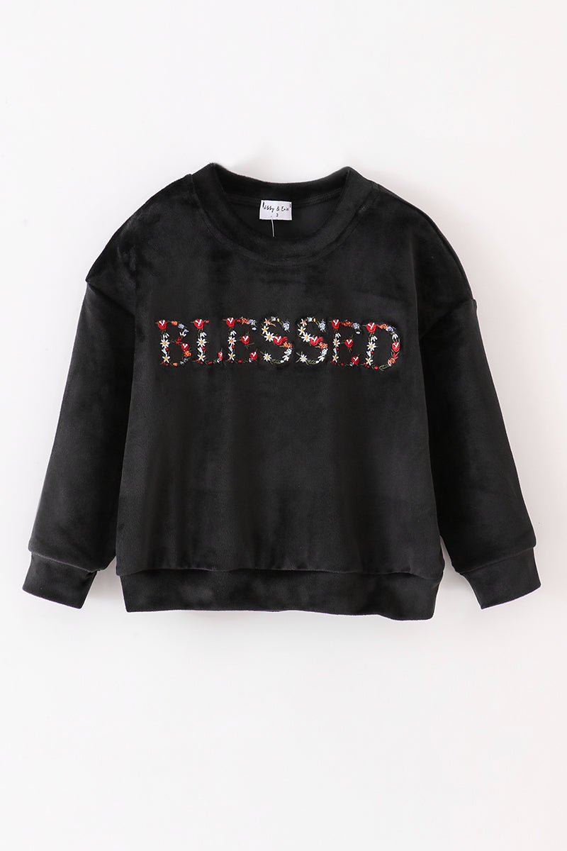 Black velvet blessed embroidery mom&me sweatshirt - Aaria Tees Aaria Tees