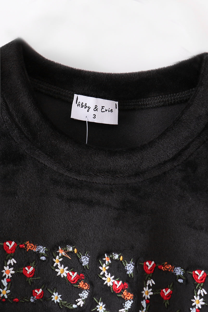 Black velvet blessed embroidery mom&me sweatshirt - Aaria Tees Aaria Tees