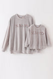 Grey velvet blessed embroidery mom&me sweatshirt - Aaria Tees Aaria Tees