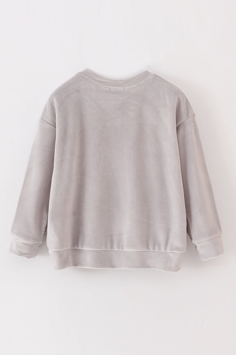 Grey velvet blessed embroidery mom&me sweatshirt - Aaria Tees Aaria Tees