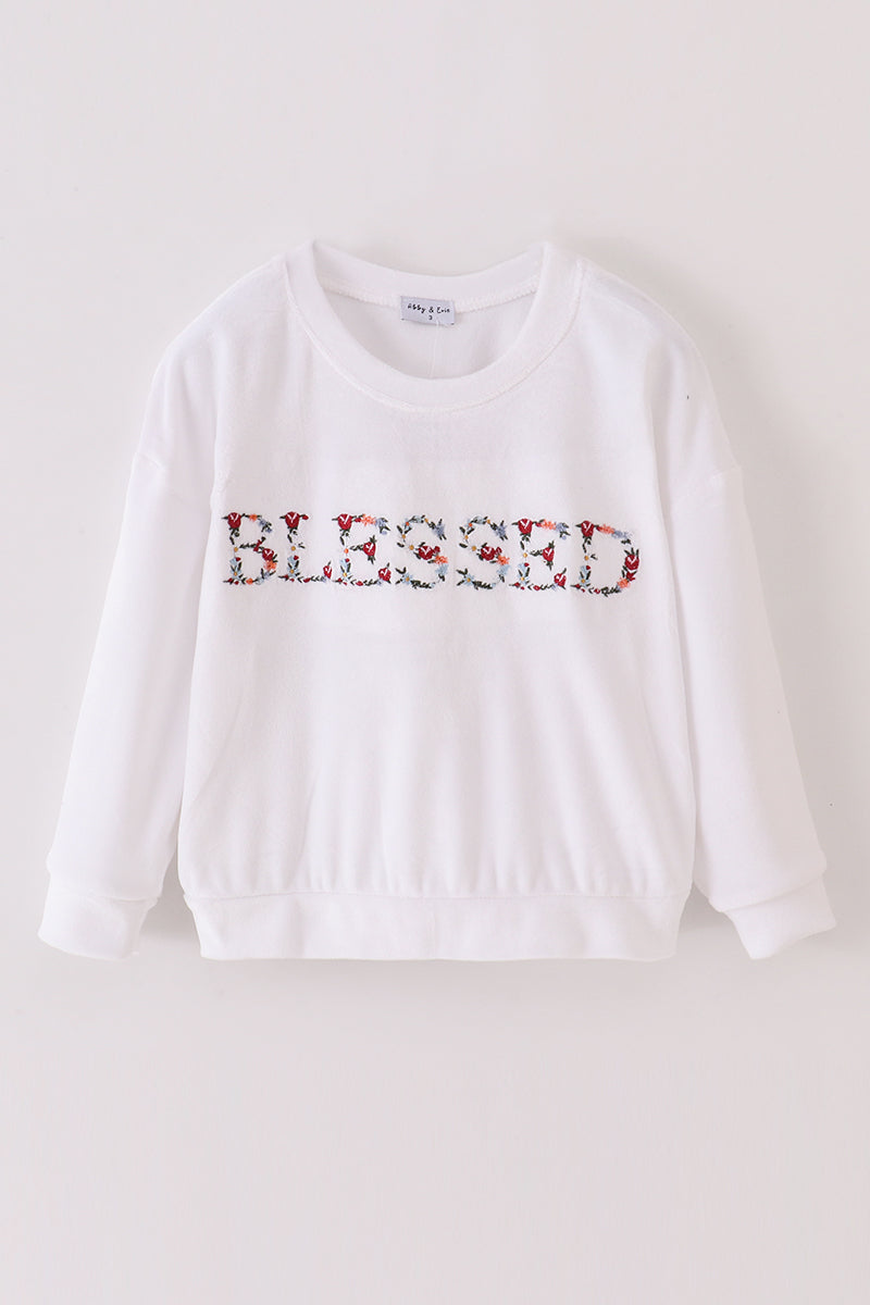 White velvet blessed embroidery mom&me sweatshirt - Aaria Tees Aaria Tees