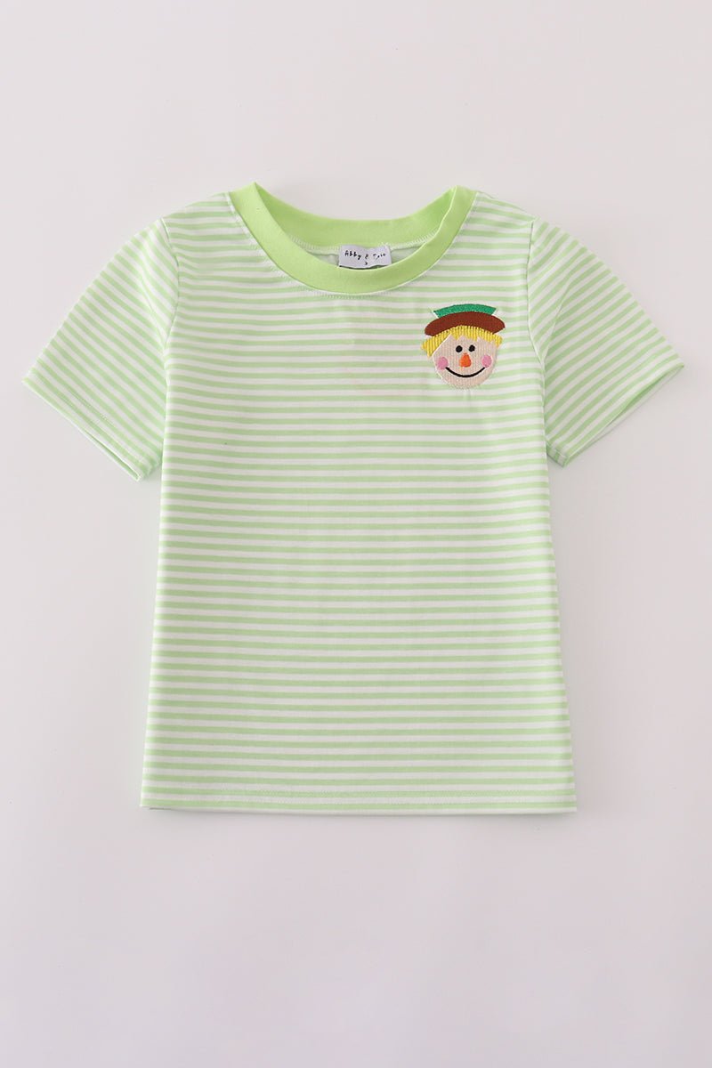 Green scarecrow embroidery stripe top - Aaria Tees