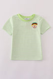 Green scarecrow embroidery stripe top - Aaria Tees Aaria Tees