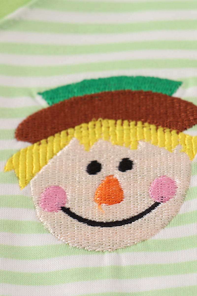 Green scarecrow embroidery stripe top - Aaria Tees Aaria Tees