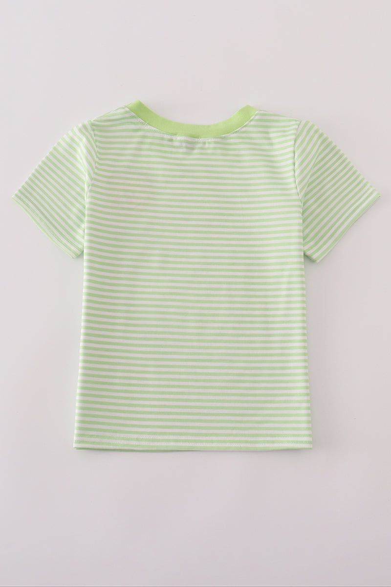 Green scarecrow embroidery stripe top - Aaria Tees Aaria Tees