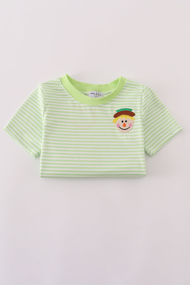 Green scarecrow embroidery stripe top - Aaria Tees Aaria Tees