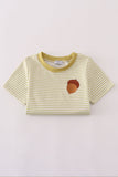Green pinecone embroidery stripe top Aaria Tees