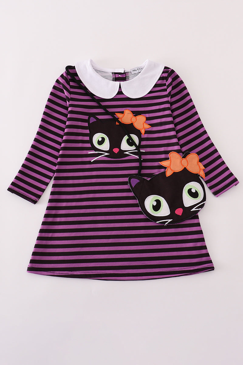 Purple halloween cat stripe dress 2pc set - Aaria Tees Aaria Tees