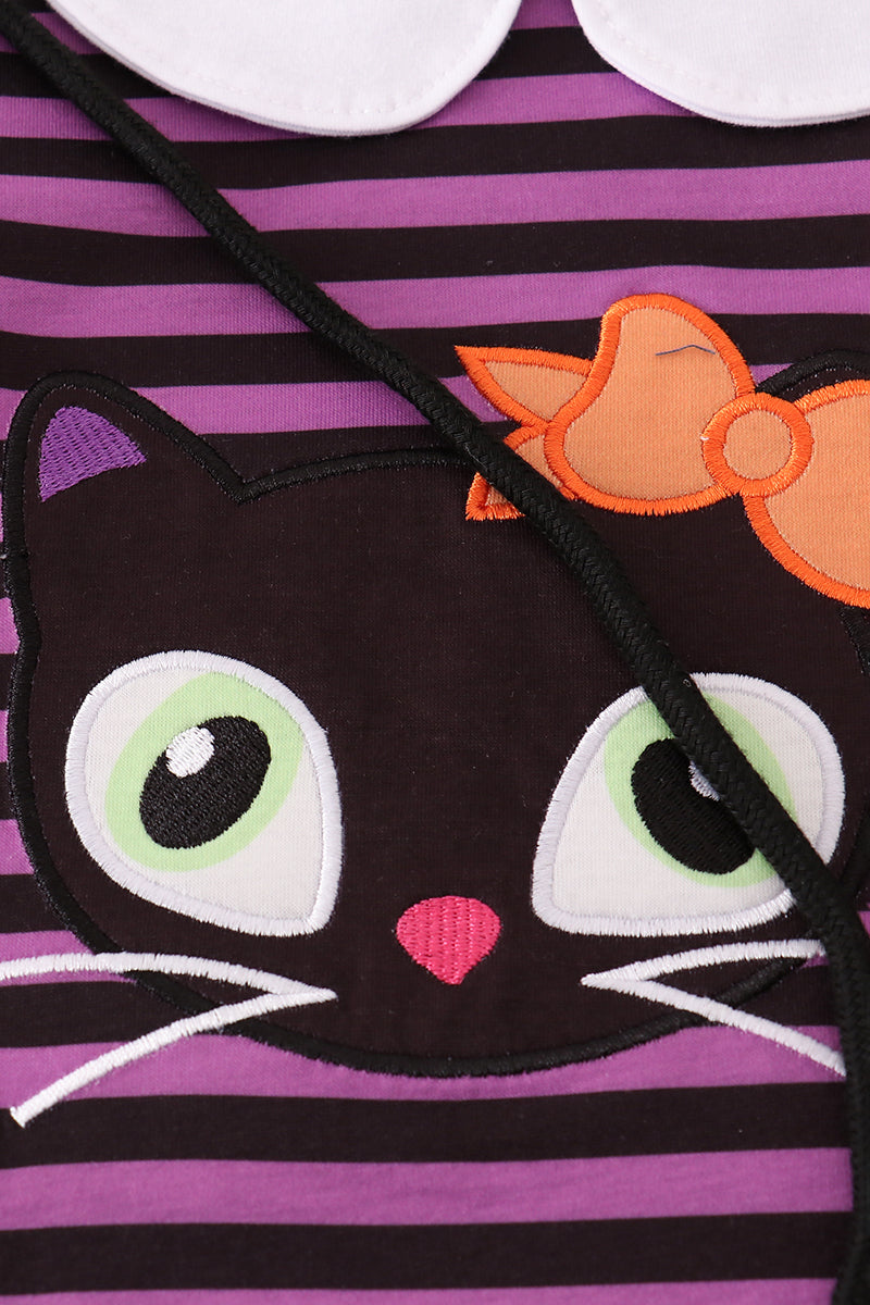 Purple halloween cat stripe dress 2pc set - Aaria Tees Aaria Tees