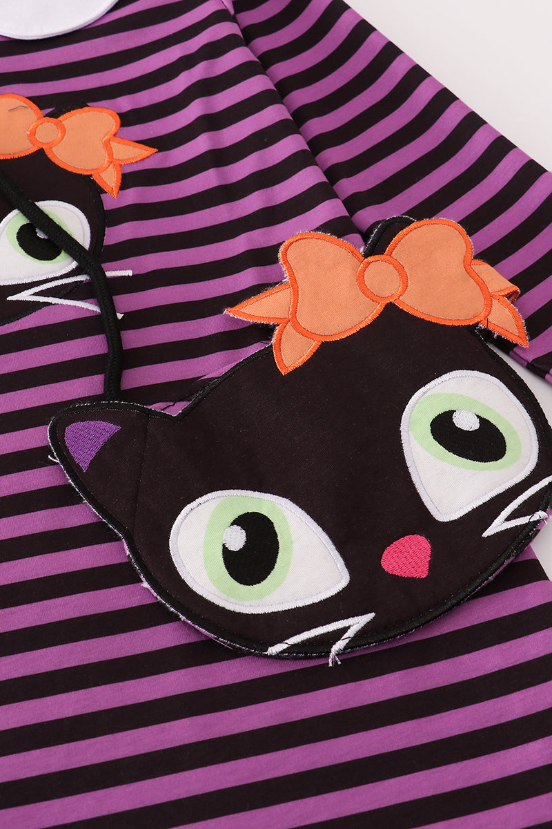 Purple halloween cat stripe dress 2pc set - Aaria Tees Aaria Tees
