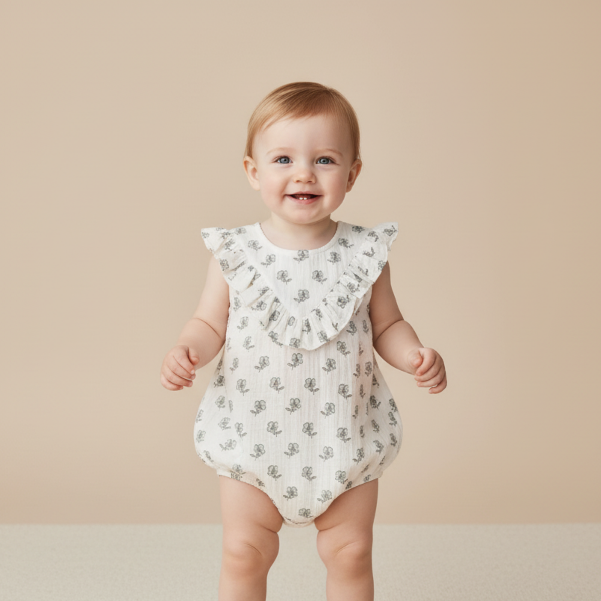 Organic Sleeveless Ruffle Bubble Romper - Poppy - Aaria Tees