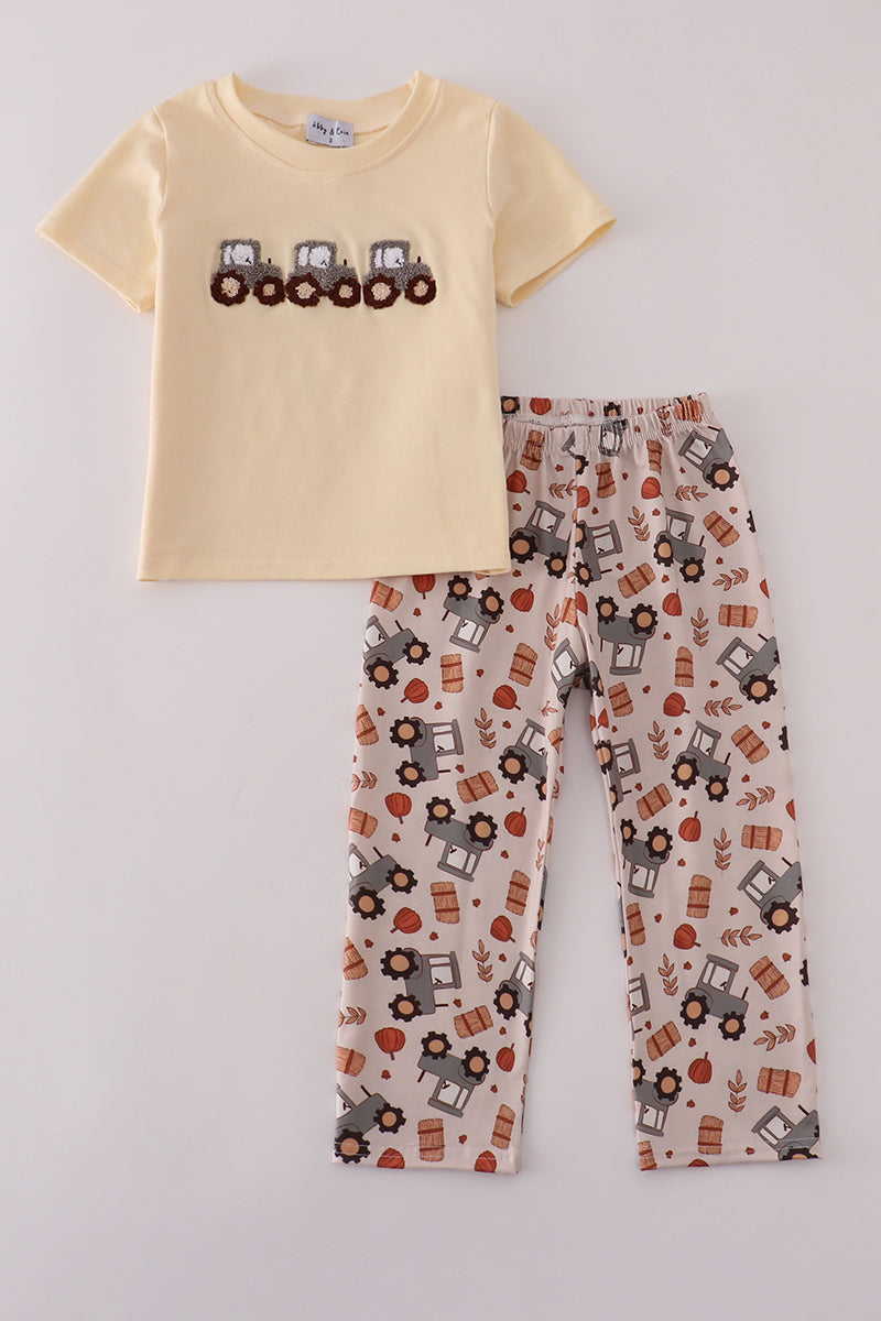 Yellow tractor french knot pants set - Aaria Tees