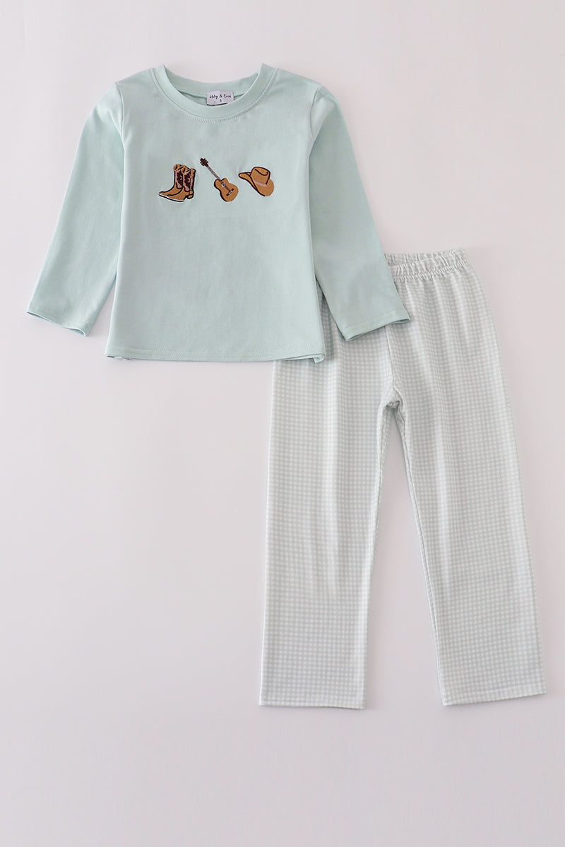 Blue boots embroidery pants set - Aaria Tees