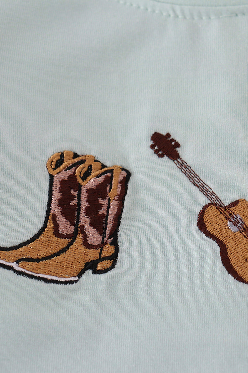 Blue boots embroidery pants set - Aaria Tees Aaria Tees