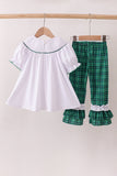 White wreath smocked ruffle pants set - Aaria Tees Aaria Tees
