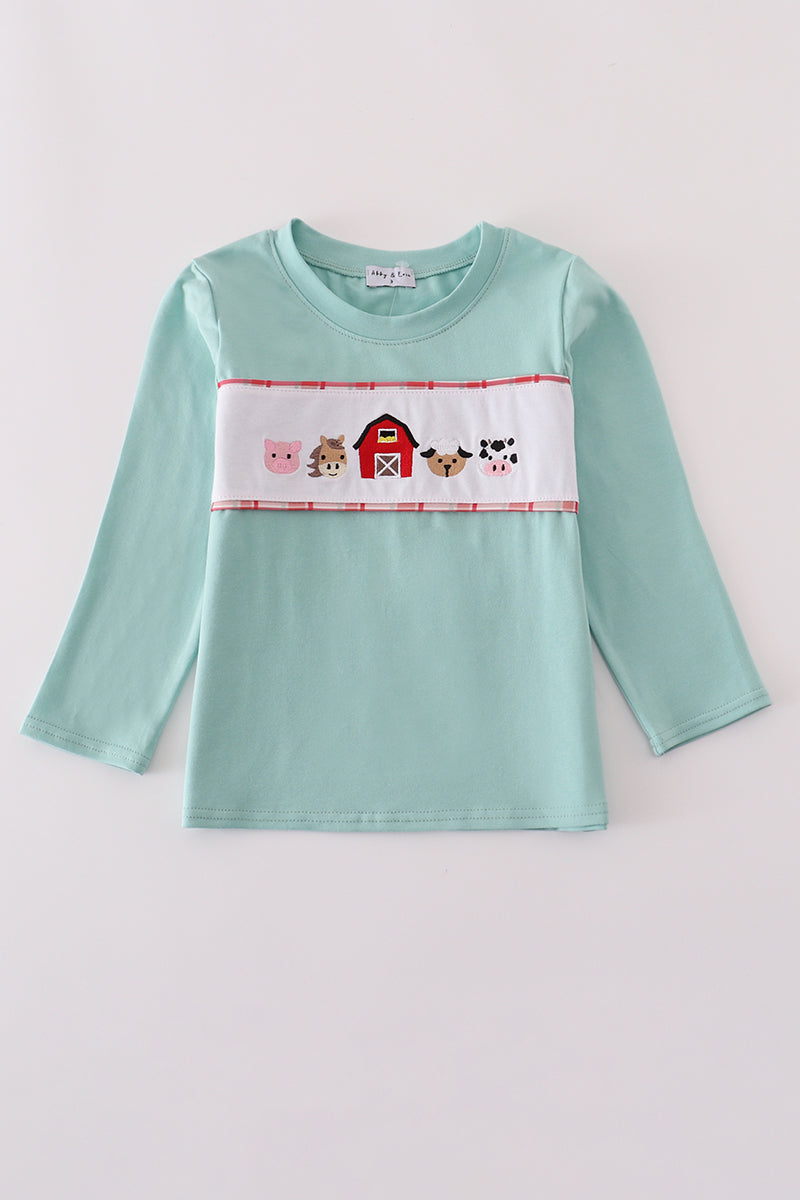 Green farm embroidery top - Aaria Tees