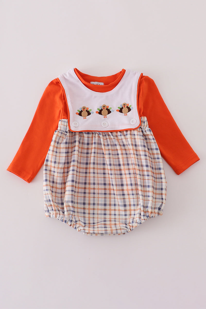 Orange turkey embroidery bubble set - Aaria Tees