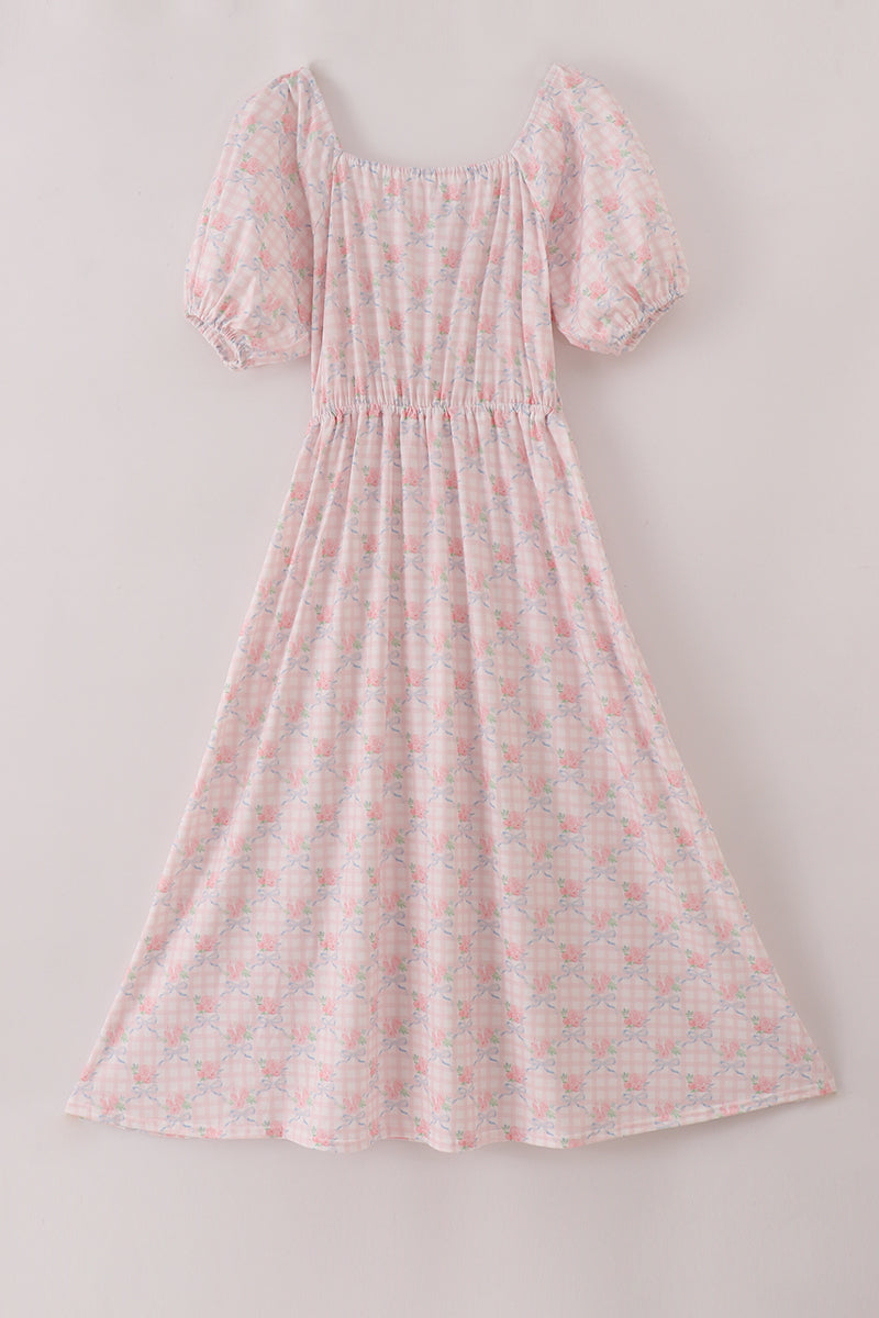 Pink floral print mom dress - Aaria Tees
