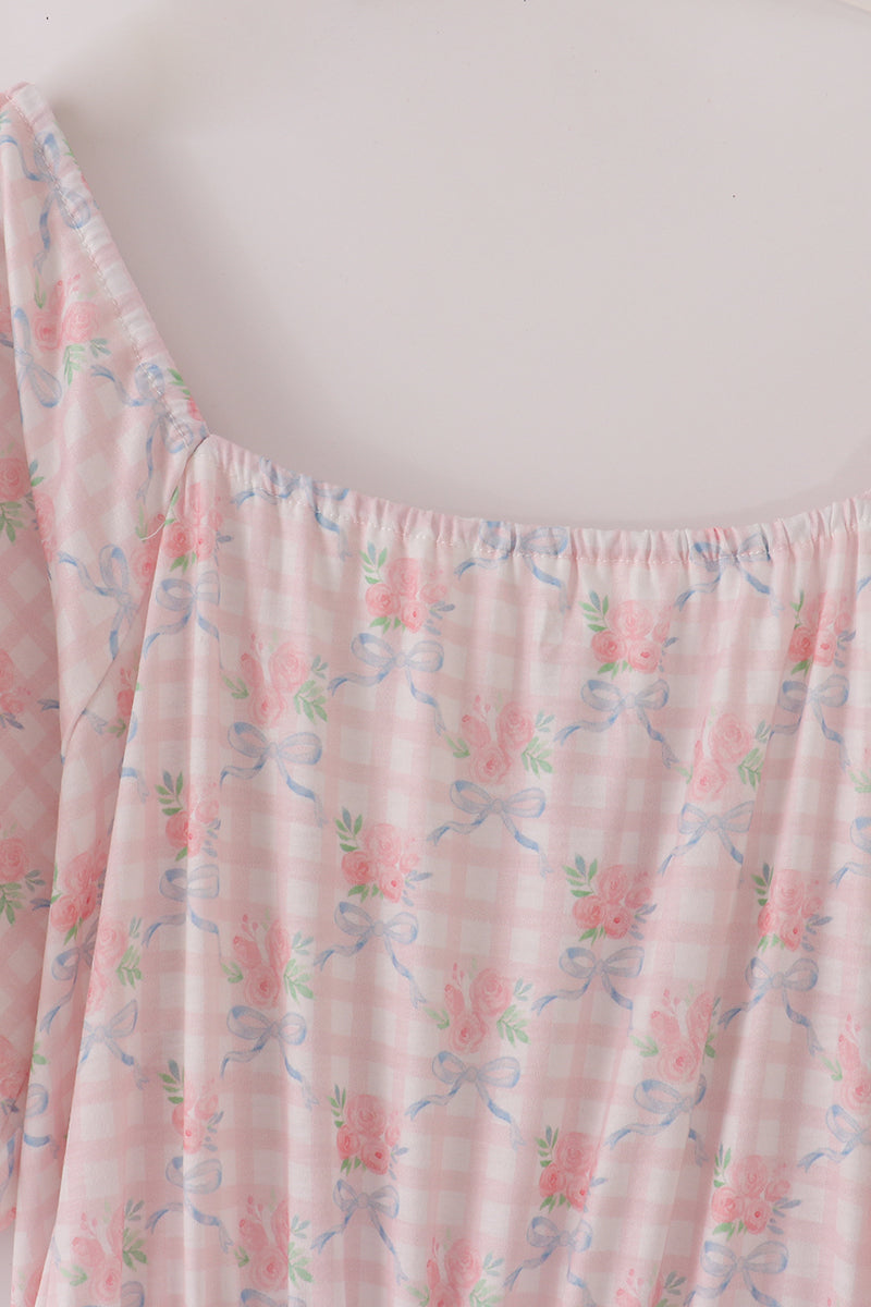 Pink floral print mom dress - Aaria Tees Aaria Tees