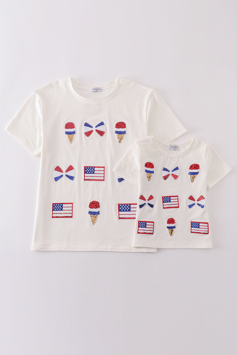 Flag bow ice-cream sequin mom&me top - Aaria Tees Aaria Tees