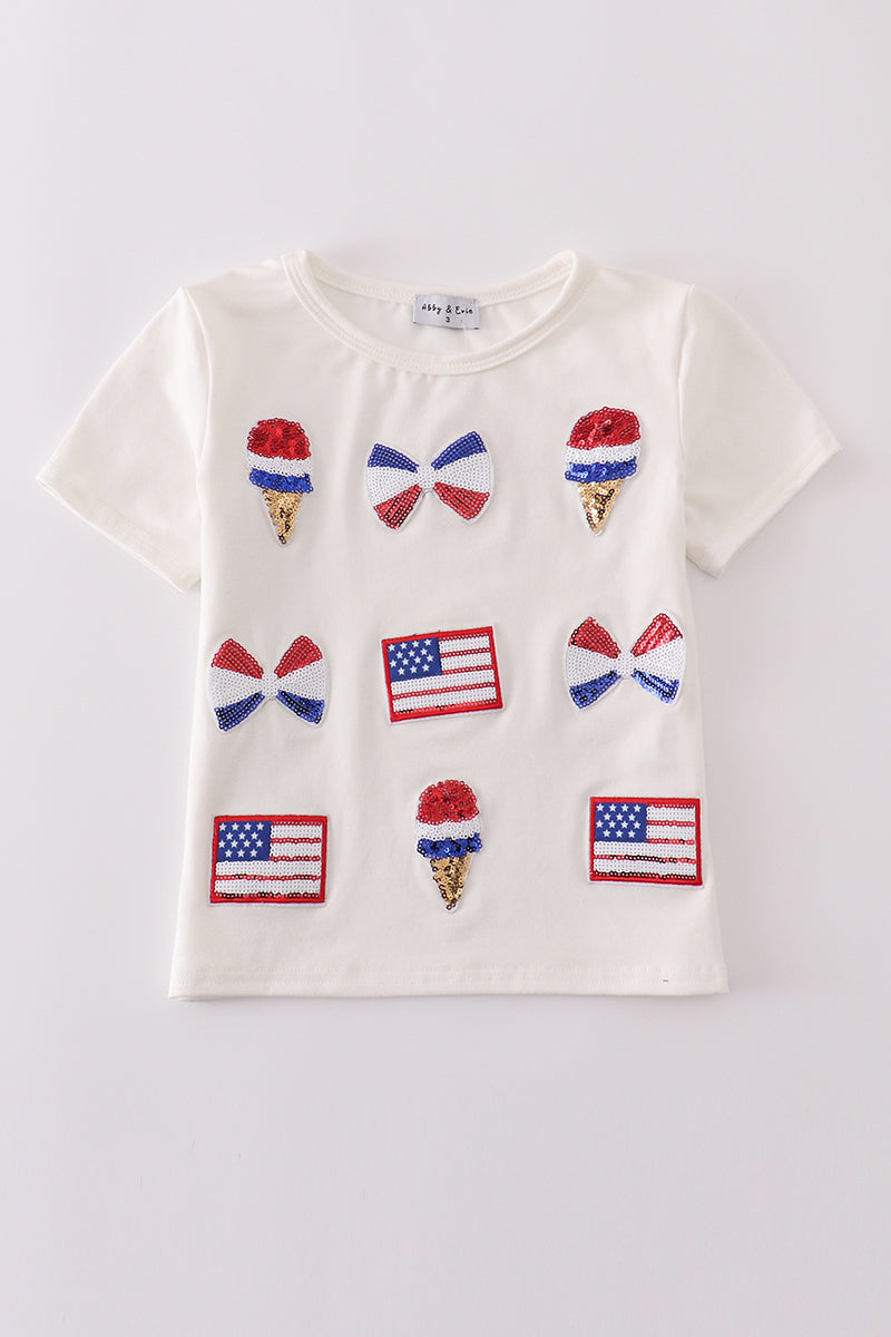 Flag bow ice-cream sequin mom&me top - Aaria Tees Aaria Tees