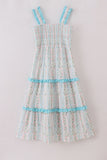 Blue floral print smocked mom dress - Aaria Tees Aaria Tees